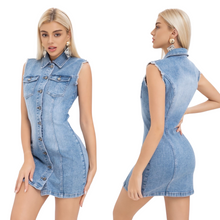 Carica l'immagine nel visualizzatore di Gallery, Abito denim con colletto - abbigliamento - Stilosa
