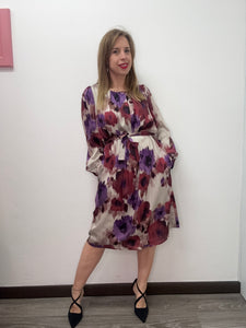 Abito fantasia con cintura ciclamino - abbigliamento - Jiveley