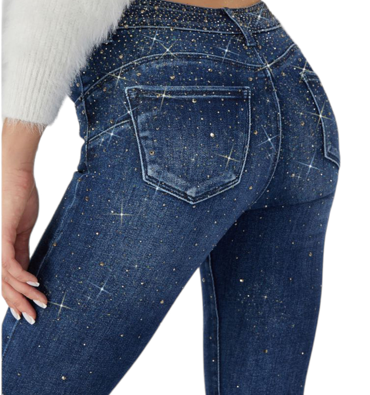 Jeans skinny blu cascata strass - abbigliamento - Stilosa