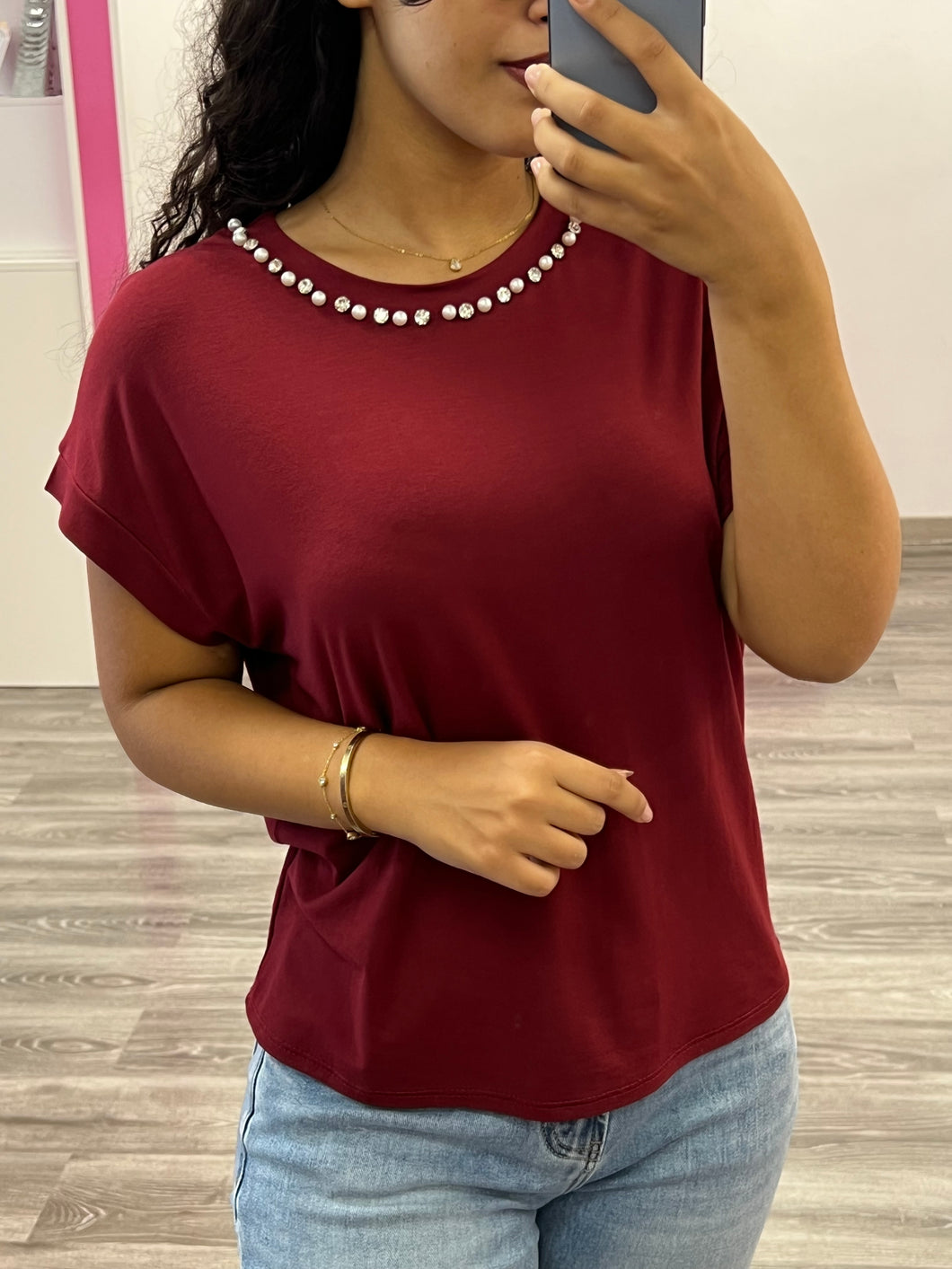 T-shirt con profilo perle e brill - abbigliamento - Stilosa