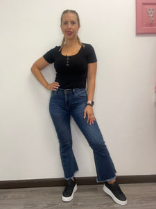Jeans trombetta sfrangiato blu - abbigliamento - Stilosa