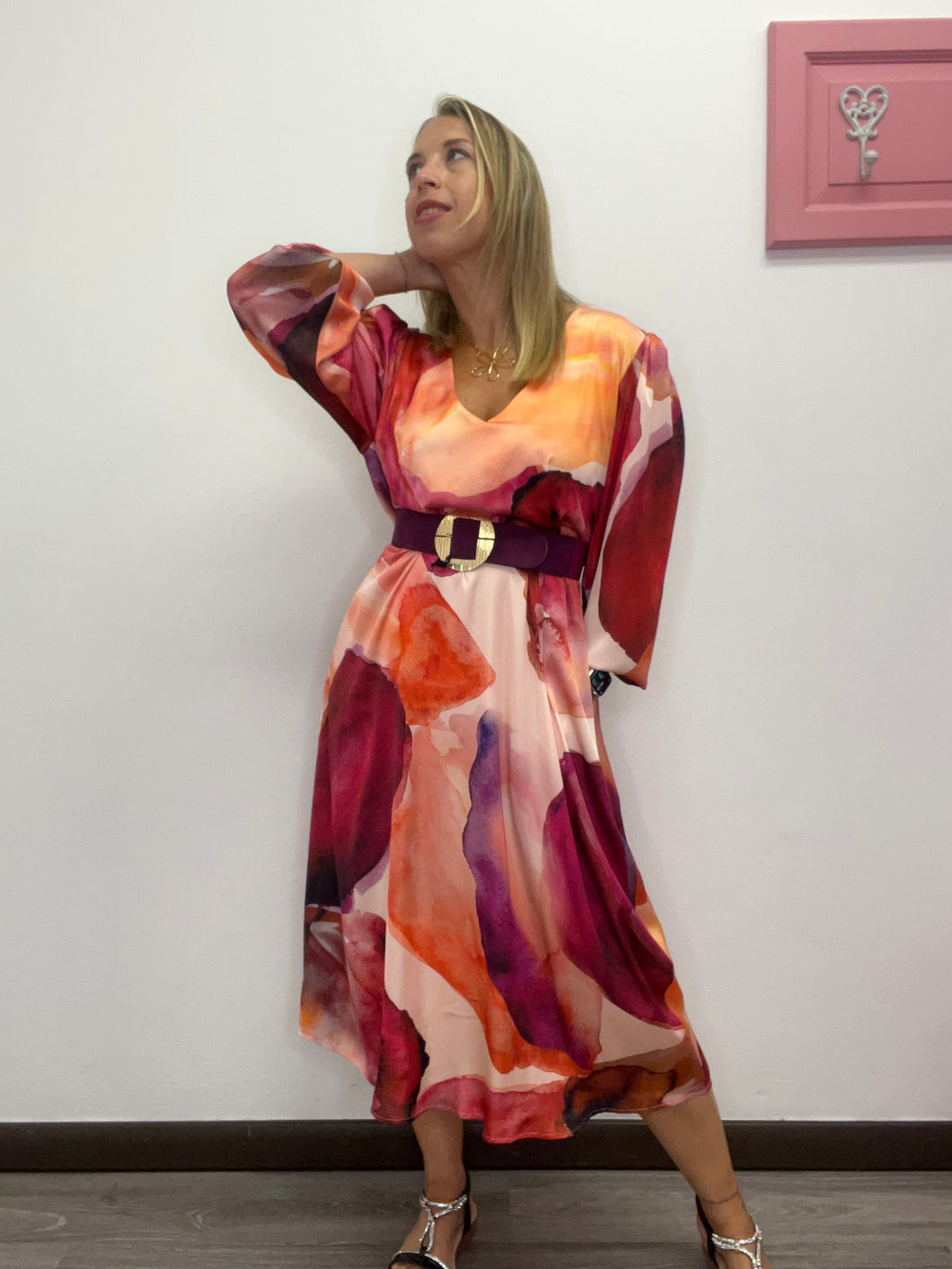 Abito fantasia con cintura midi - abbigliamento - Artigli