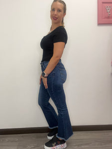 Jeans trombetta sfrangiato blu - abbigliamento - Stilosa