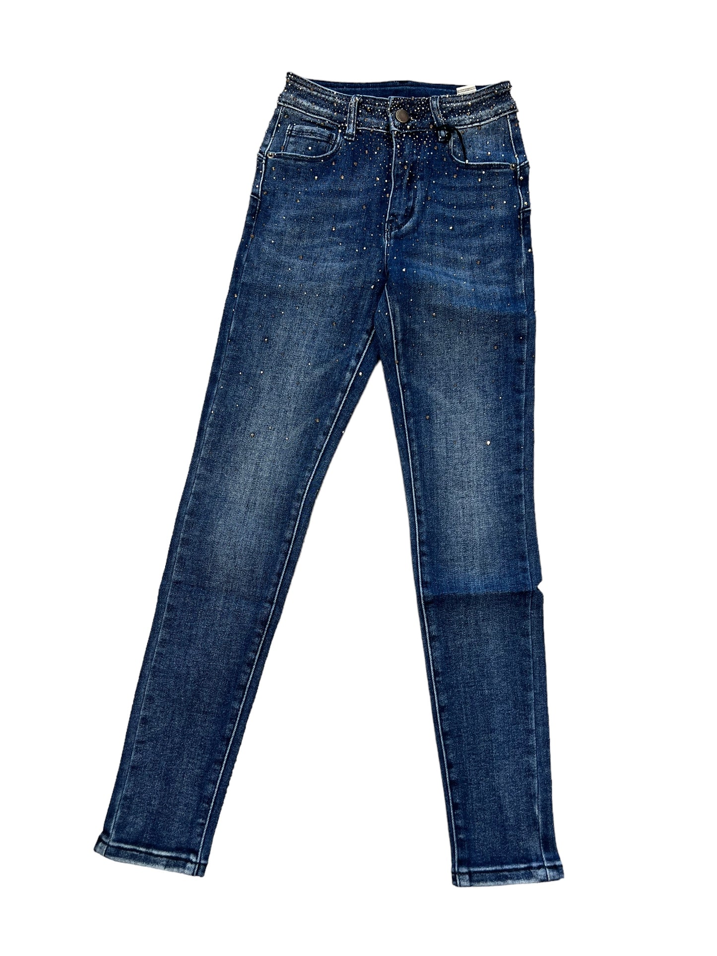 Jeans skinny blu cascata strass - abbigliamento - Stilosa