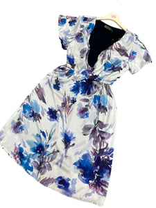 Abito fantasia viola con incrocio - abbigliamento - Jiveley
