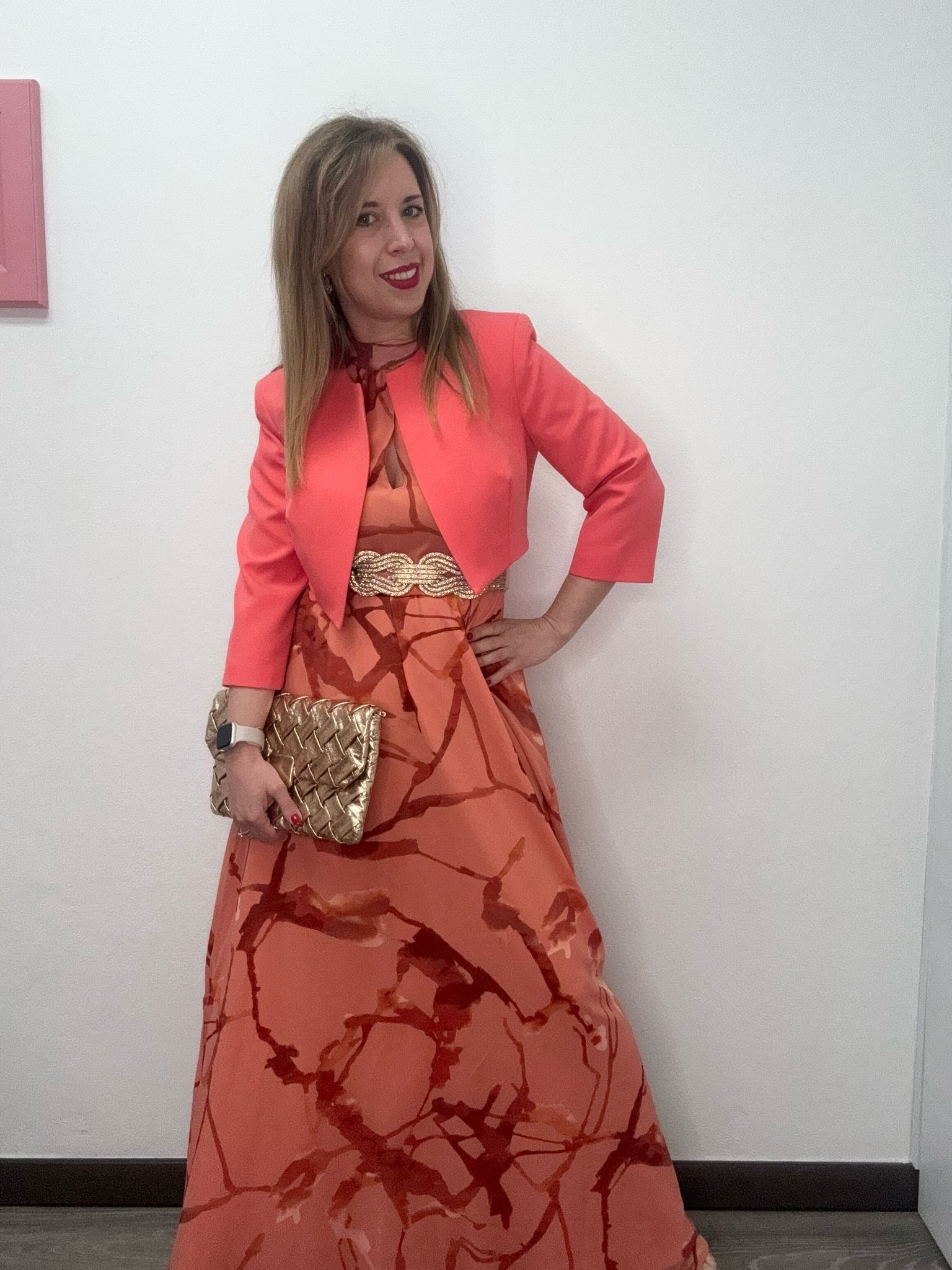 Nuova Collezione Artigli Vestito Rosso Abito Lungo Fantasia