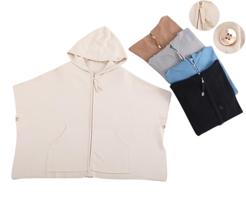 Mantella con cappuccio e zip 1167 - abbigliamento - Stilosa