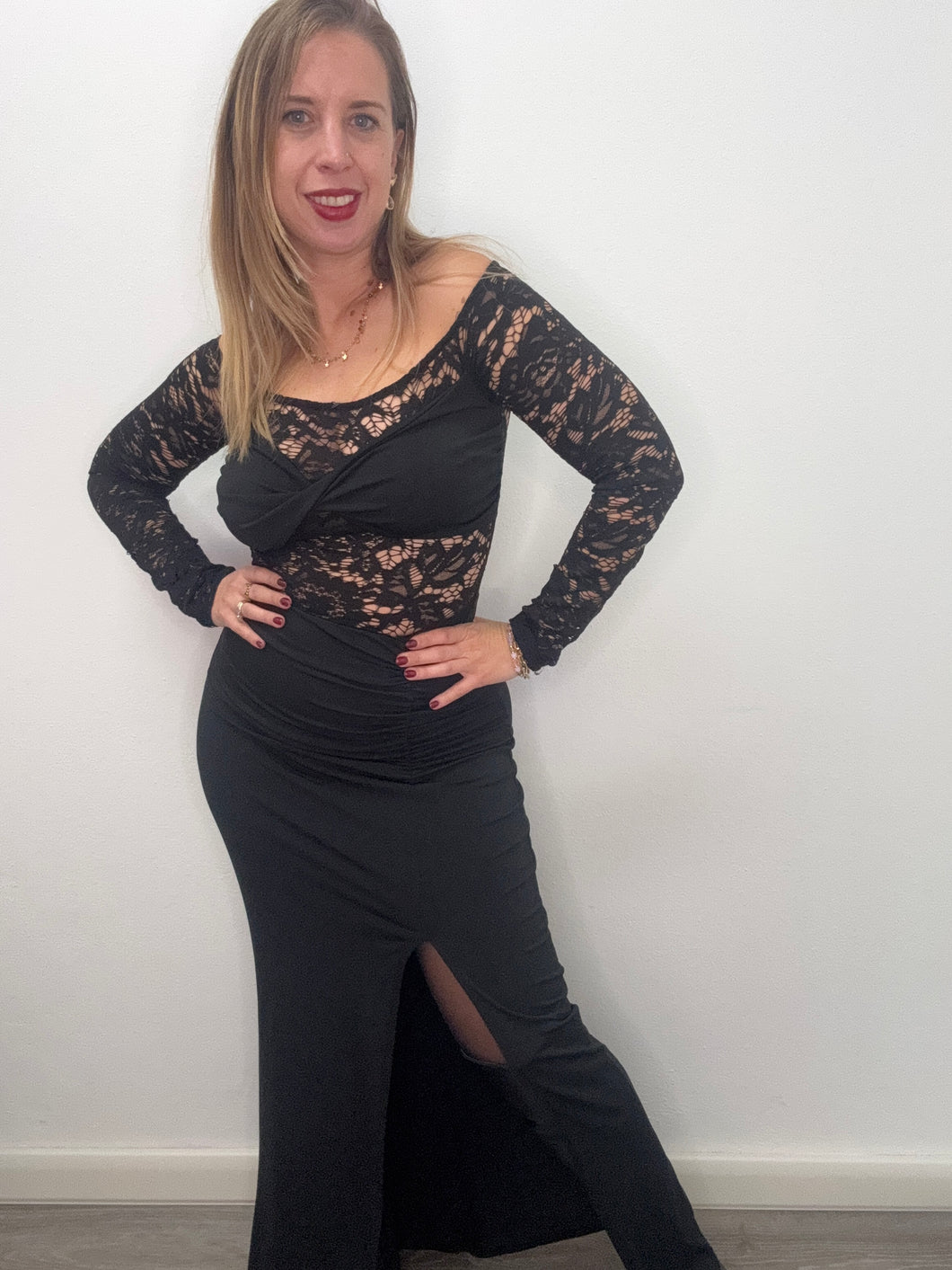 Abito lungo nero con pizzo e top - abbigliamento - Stilosa