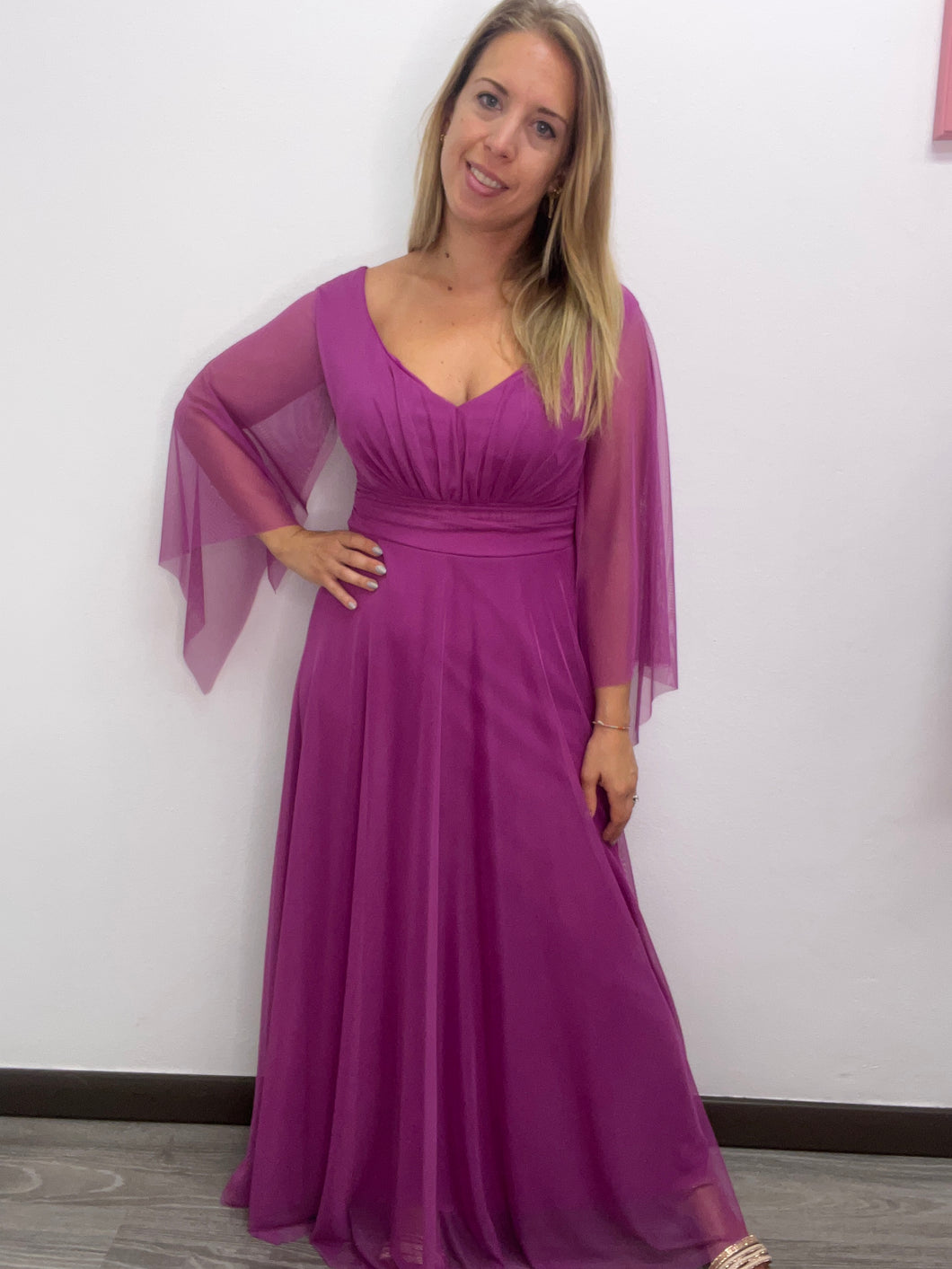 Abito lungo tulle maniche velate - abbigliamento - Stilosa