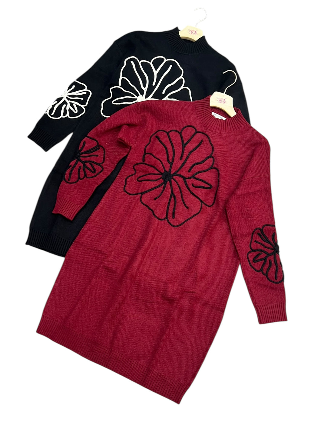 Abito girocollo ricamo fiore - abbigliamento - Artigli