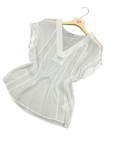 Blusa scollo a V con inserti macramè - abbigliamento - Artigli