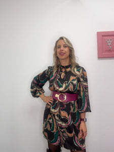 Abito midi fantasia foglie - abbigliamento - Artigli