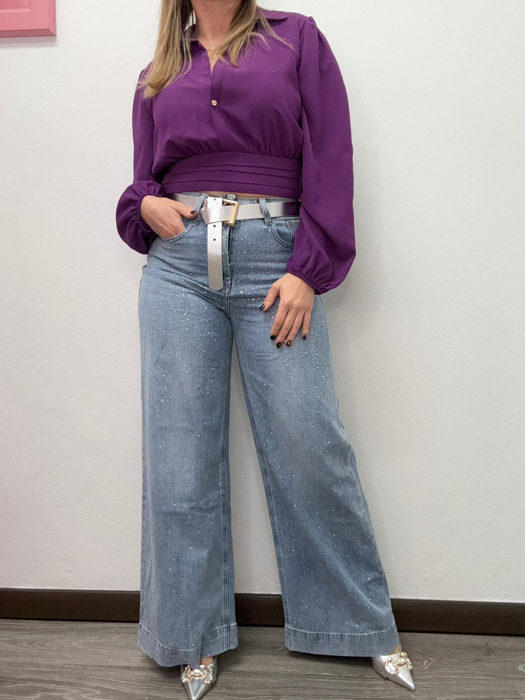 Jeans palazzo brillantini - abbigliamento - Stilosa