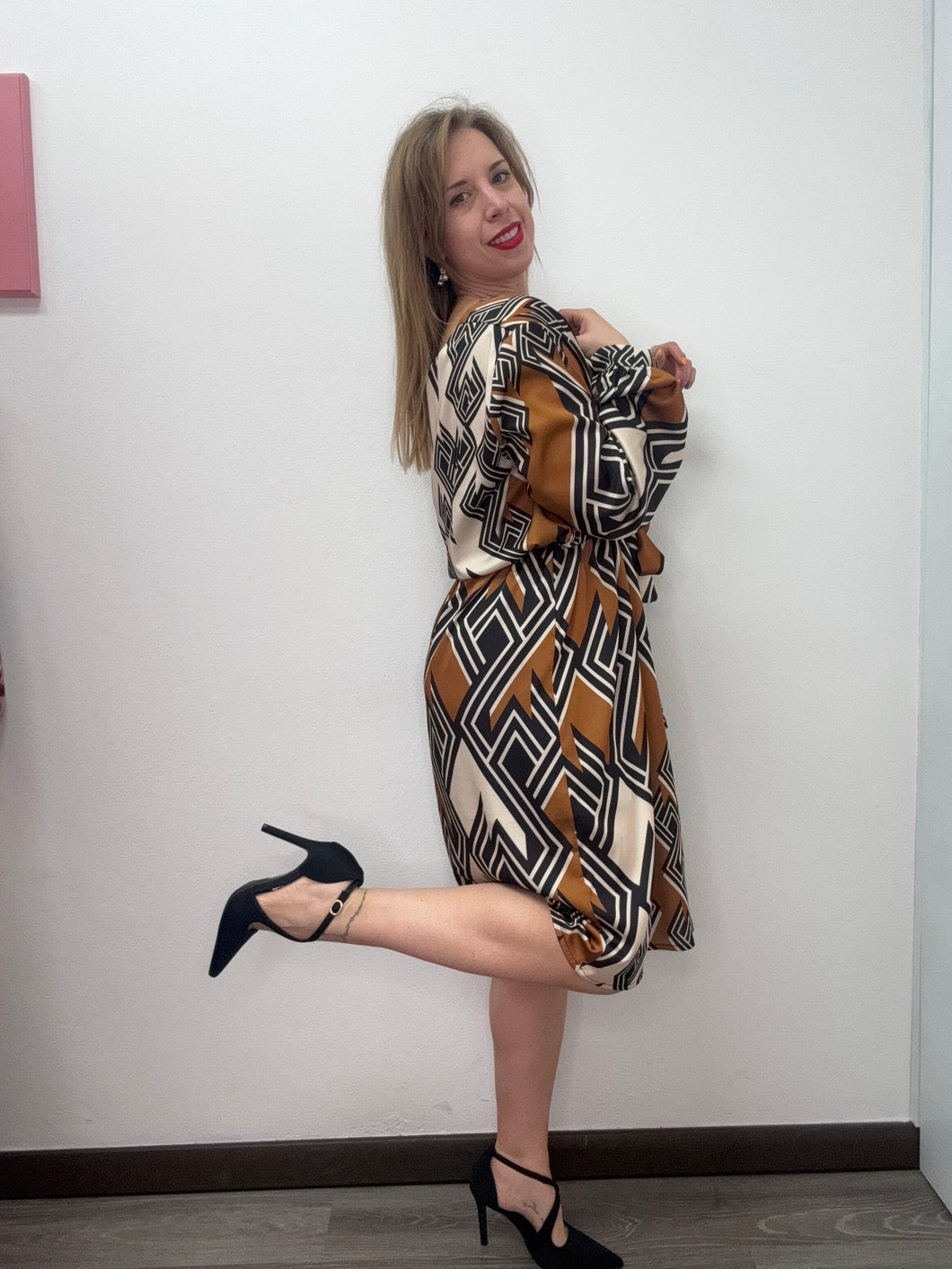 Abito trapezio con cinta stampato - abbigliamento - Jiveley