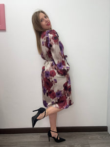 Abito fantasia con cintura ciclamino - abbigliamento - Jiveley