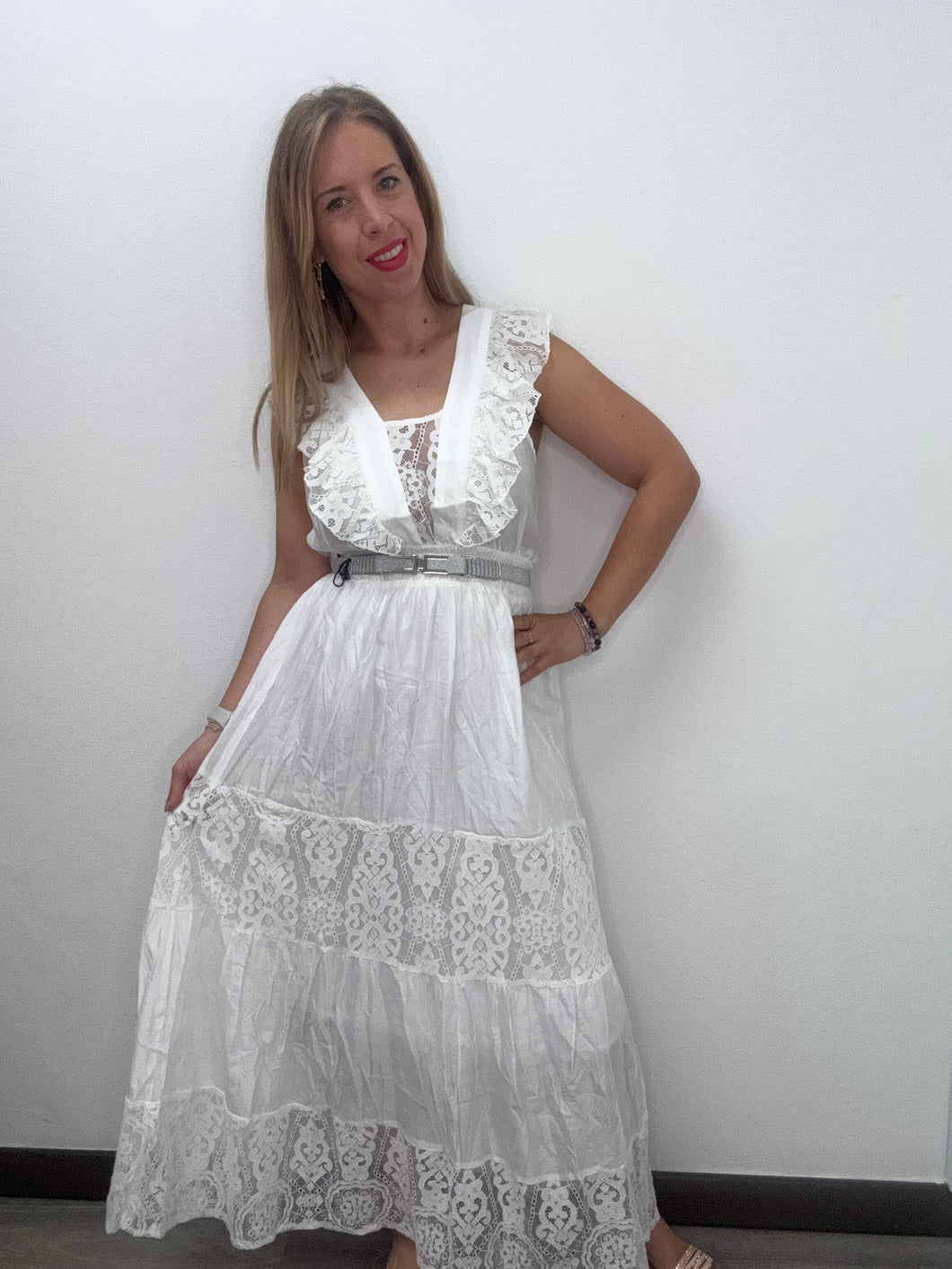 Abito lungo pizzo bianco - abbigliamento - Stilosa