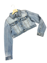 Carica l'immagine nel visualizzatore di Gallery, Giacca jeans corta profili borchiati - abbigliamento - Stilosa
