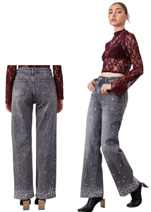 Jeans palazzo cascata strass 1113 - JEANS - Stilosa