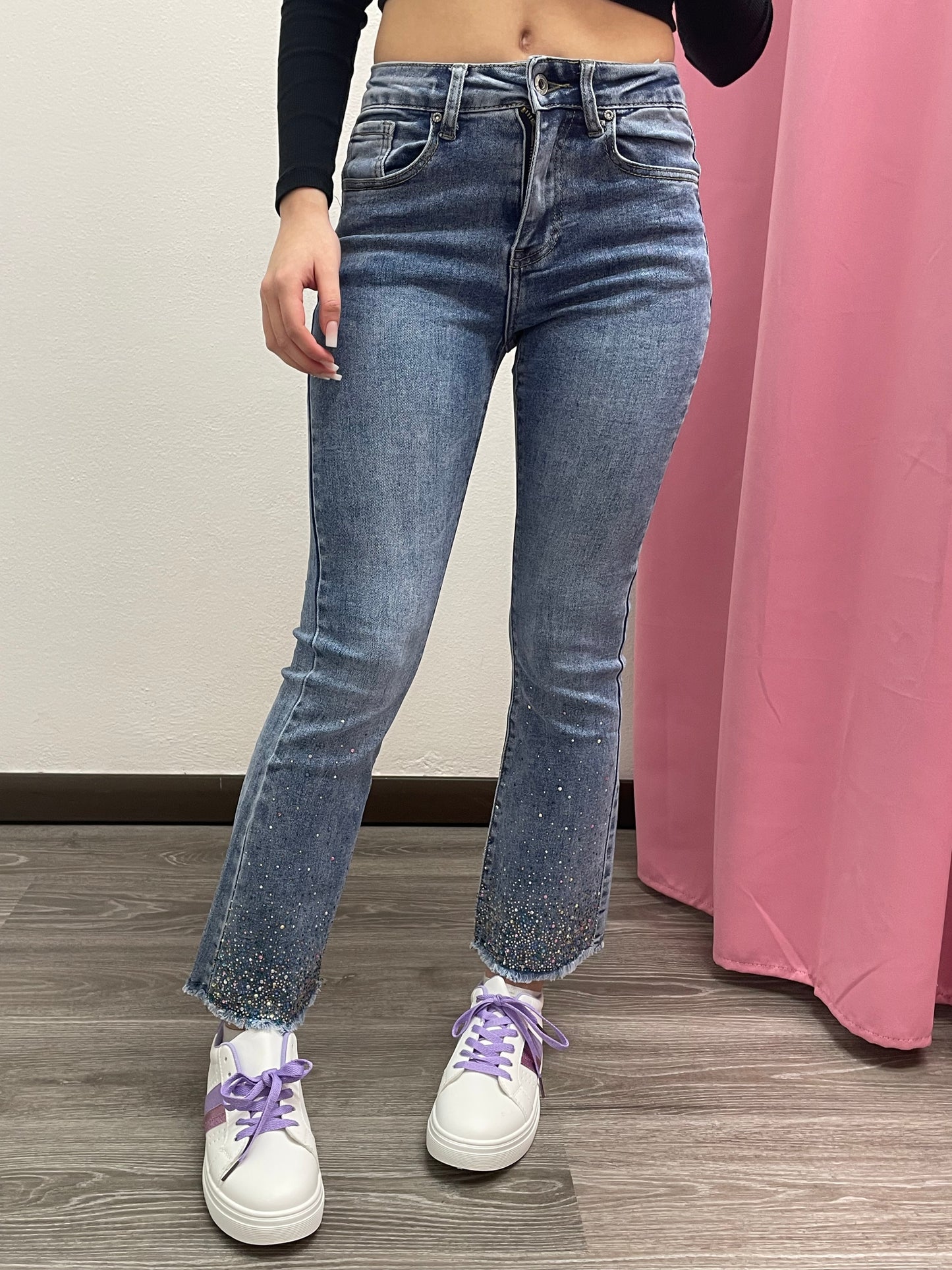 Jeans trombetta strass multicolor - abbigliamento - Stilosa
