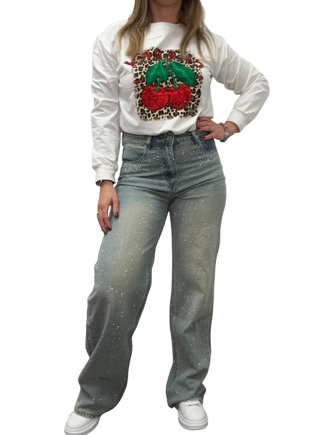Jeans palazzo strass slavè - abbigliamento - Stilosa