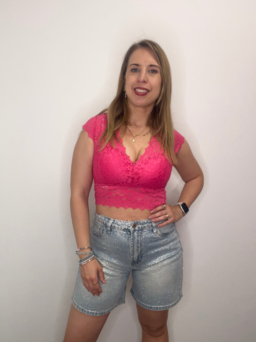 Short in jeans cascata di strass - abbigliamento - Stilosa