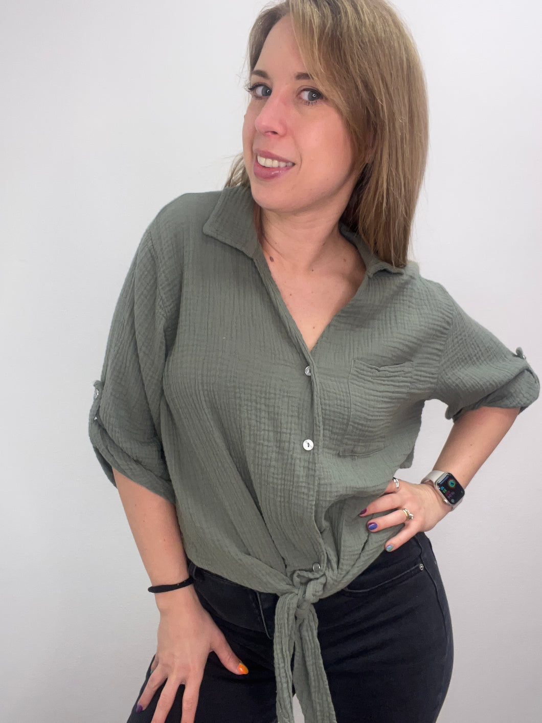 Camicia lavorata con nodo - abbigliamento - Stilosa