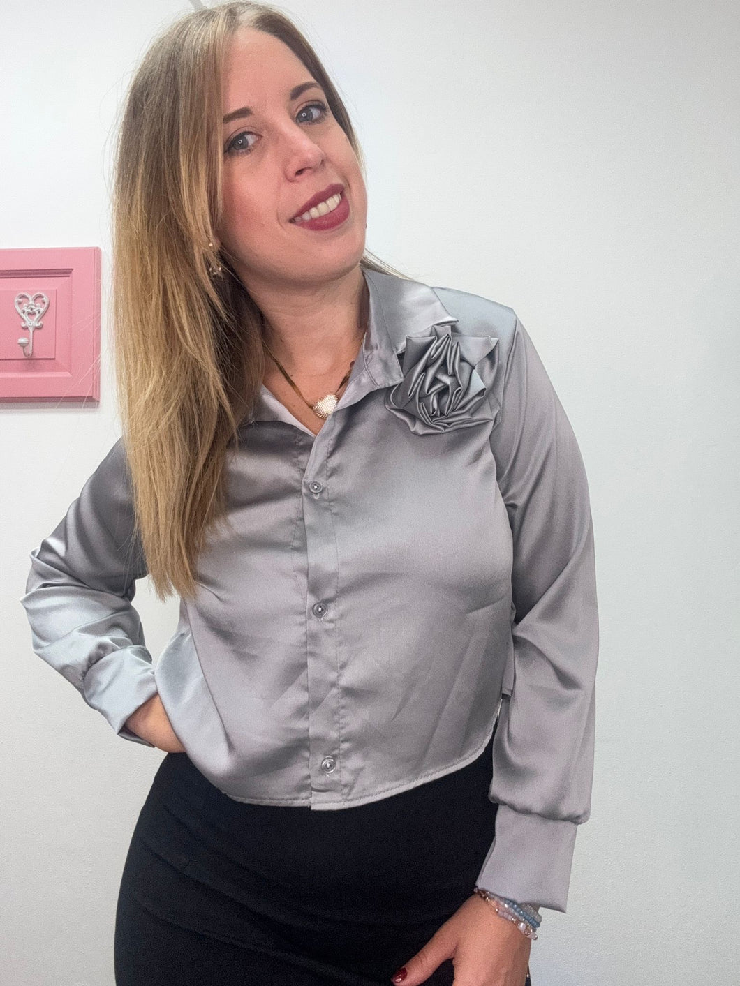 Camicia corta raso con fiori - abbigliamento - Stilosa