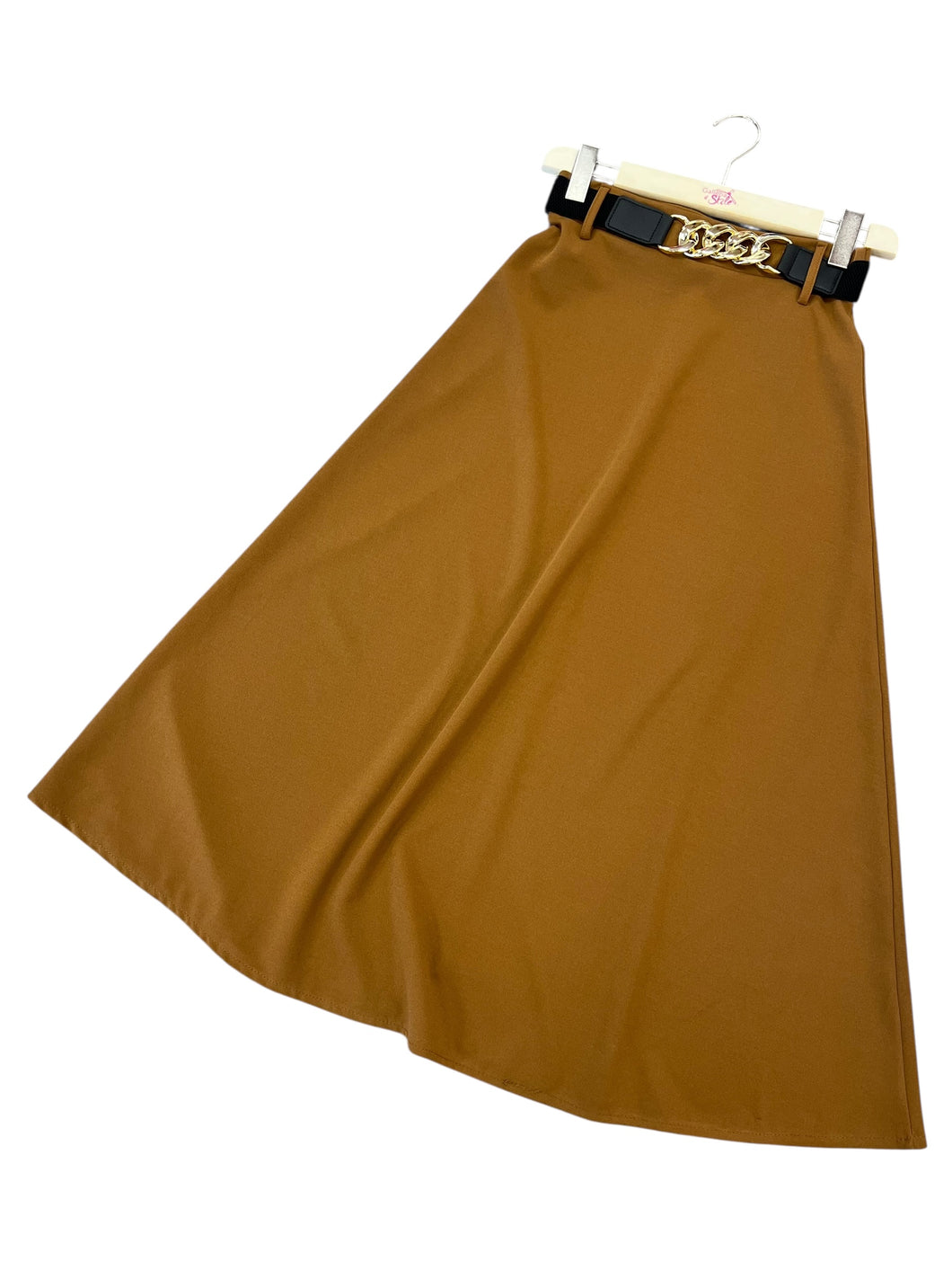 Gonna midi cuoio con cintura - abbigliamento - Stilosa