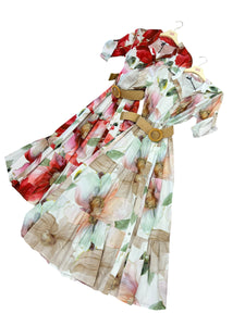 Abito lungo fiori con cintura - abbigliamento - Stilosa