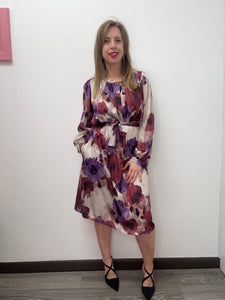 Abito fantasia con cintura ciclamino - abbigliamento - Jiveley