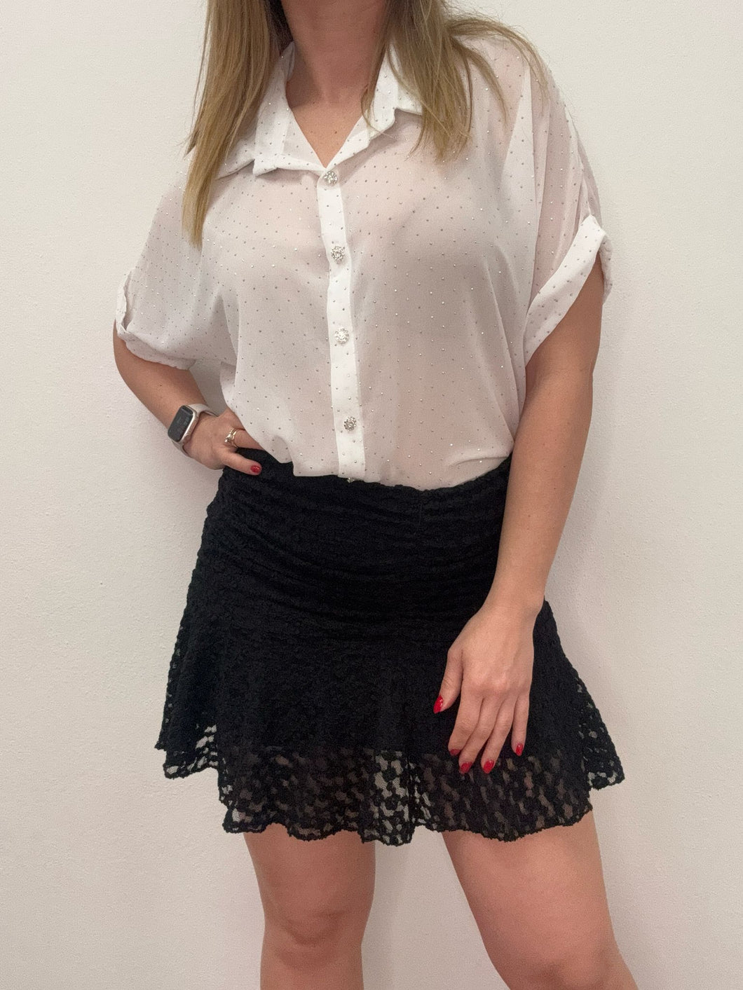 Camicia bottone gioiello e strass - abbigliamento - Stilosa