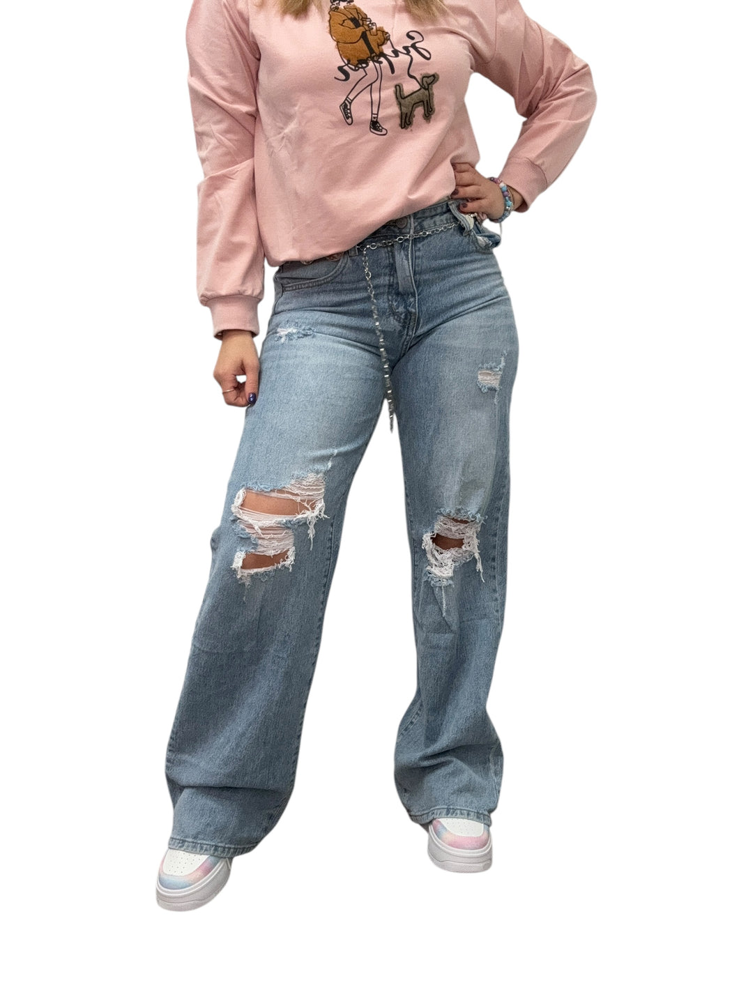 Jeans palazzo strappi - abbigliamento - Stilosa