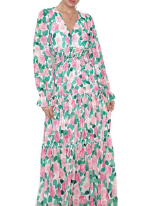 Abito lungo con fiori rosa - abbigliamento - Stilosa
