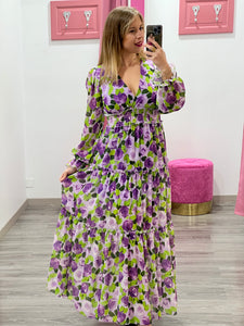 Abito lungo con fiori rosa - abbigliamento - Stilosa